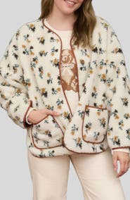 Blu Pepper Floral Print Faux Shearling Jacket