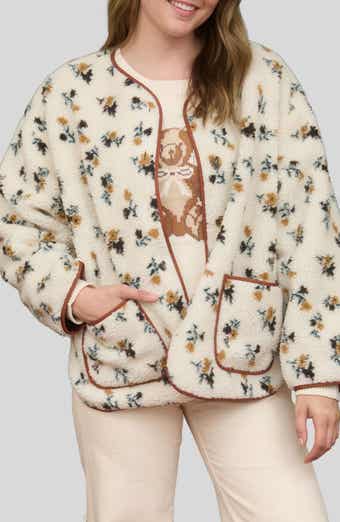 Blu Pepper Floral Print Faux Shearling Jacket