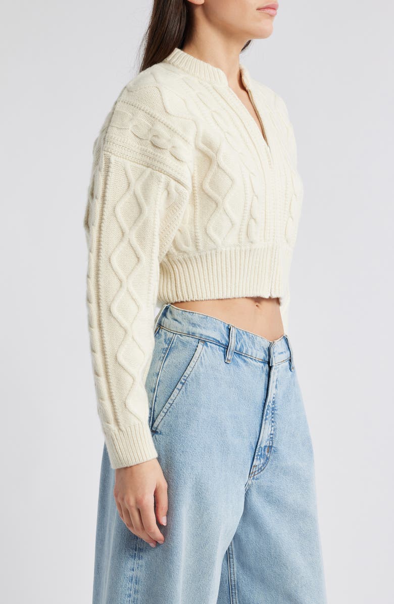 FRAME Cable Stitch Crop Wool Cardigan, Alternate, color, Cream