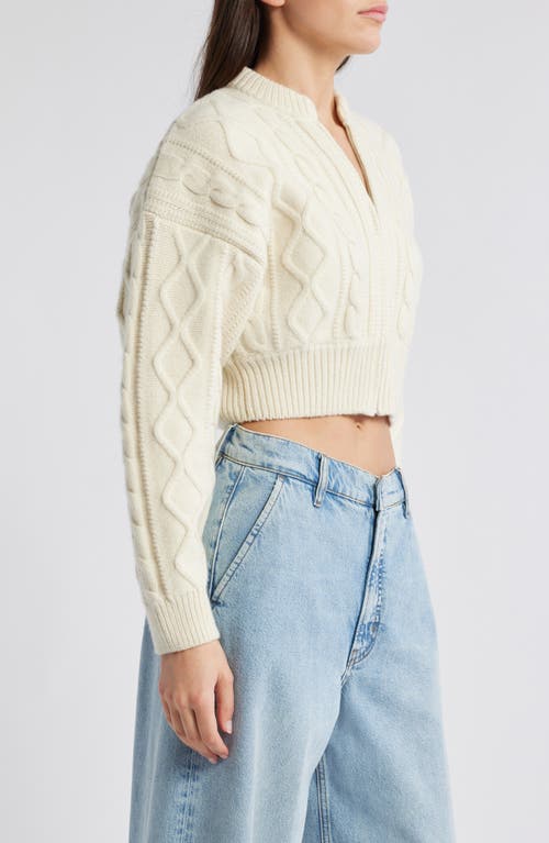 Frame Cable Stitch Crop Wool Cardigan In White