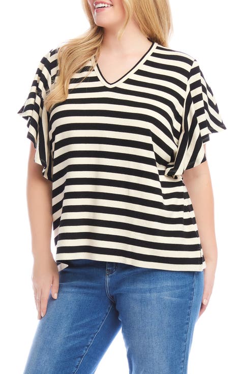 Stripe Flutter Sleeve Top (Plus)