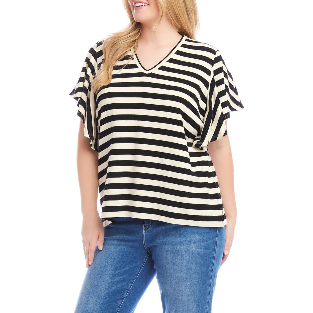 Karen Kane Stripe Flutter Sleeve Stretch Cotton Top