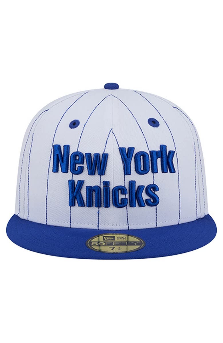 New Era Men's New Era  White New York Knicks Wordmark Pinstripe 59FIFTY Fitted Hat, Alternate, color, White
