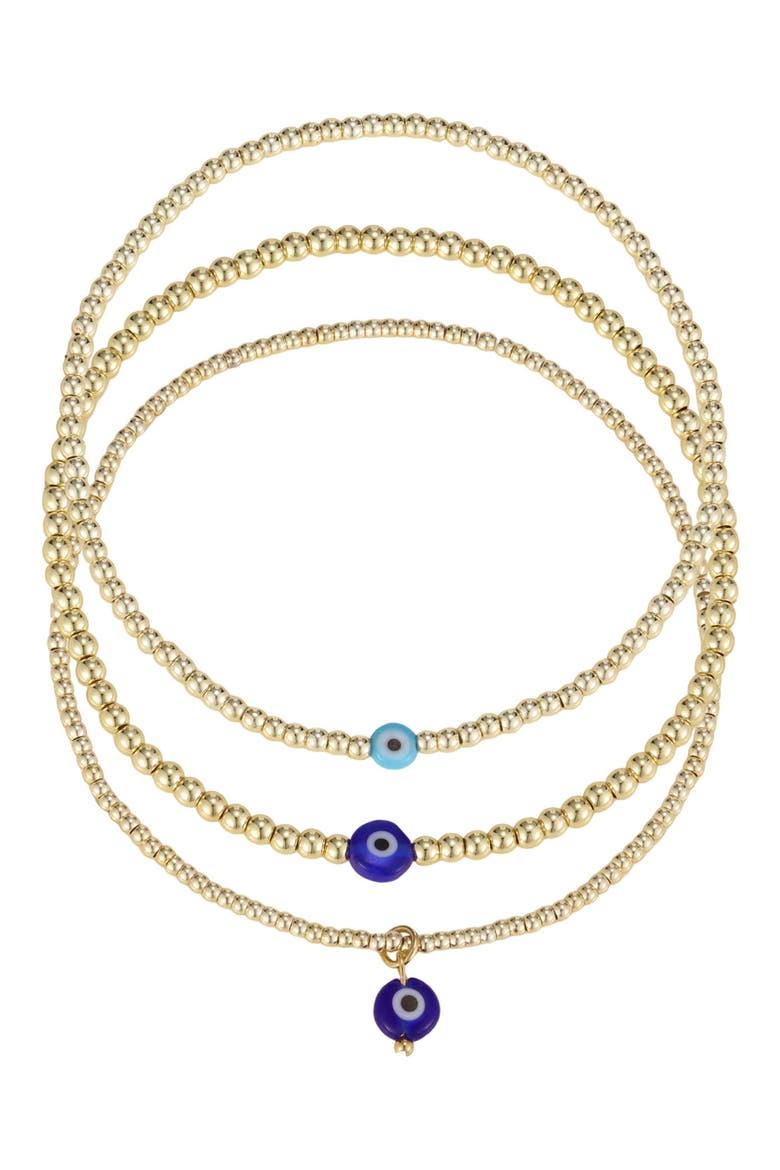 Set of 3 Evil Eye Stretch Bracelets, Main, color, BLUE/ GOLD