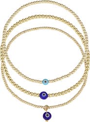 Adornia Set of 3 Evil Eye Stretch Bracelets