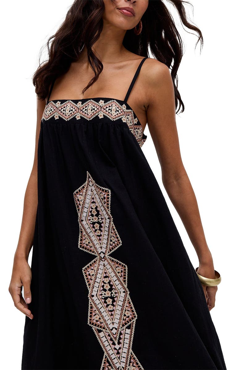 Raffya Sapphire Spaghetti Strap Embroidered Maxi Dress, Alternate, color, Black