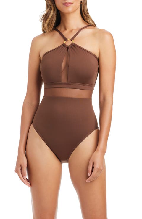Sheer Mesh Inset One-Piece Swimsuit