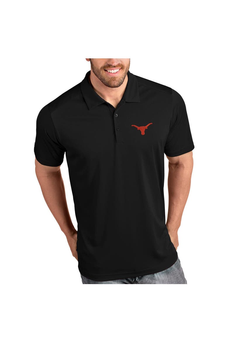 Men's Antigua Black Texas Longhorns Desert Dry Tribute Polo, Main, color, Black