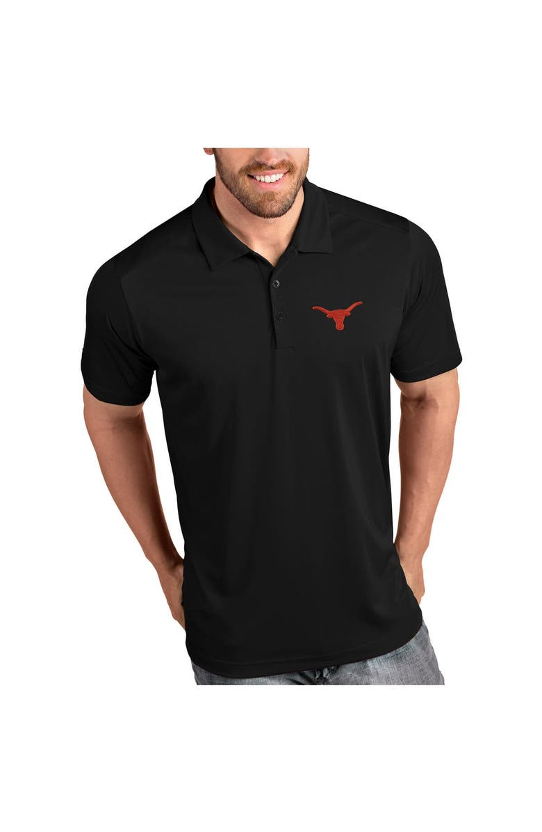 ANTIGUA Men's Antigua Black Texas Longhorns Desert Dry Tribute Polo, Main, color, Black