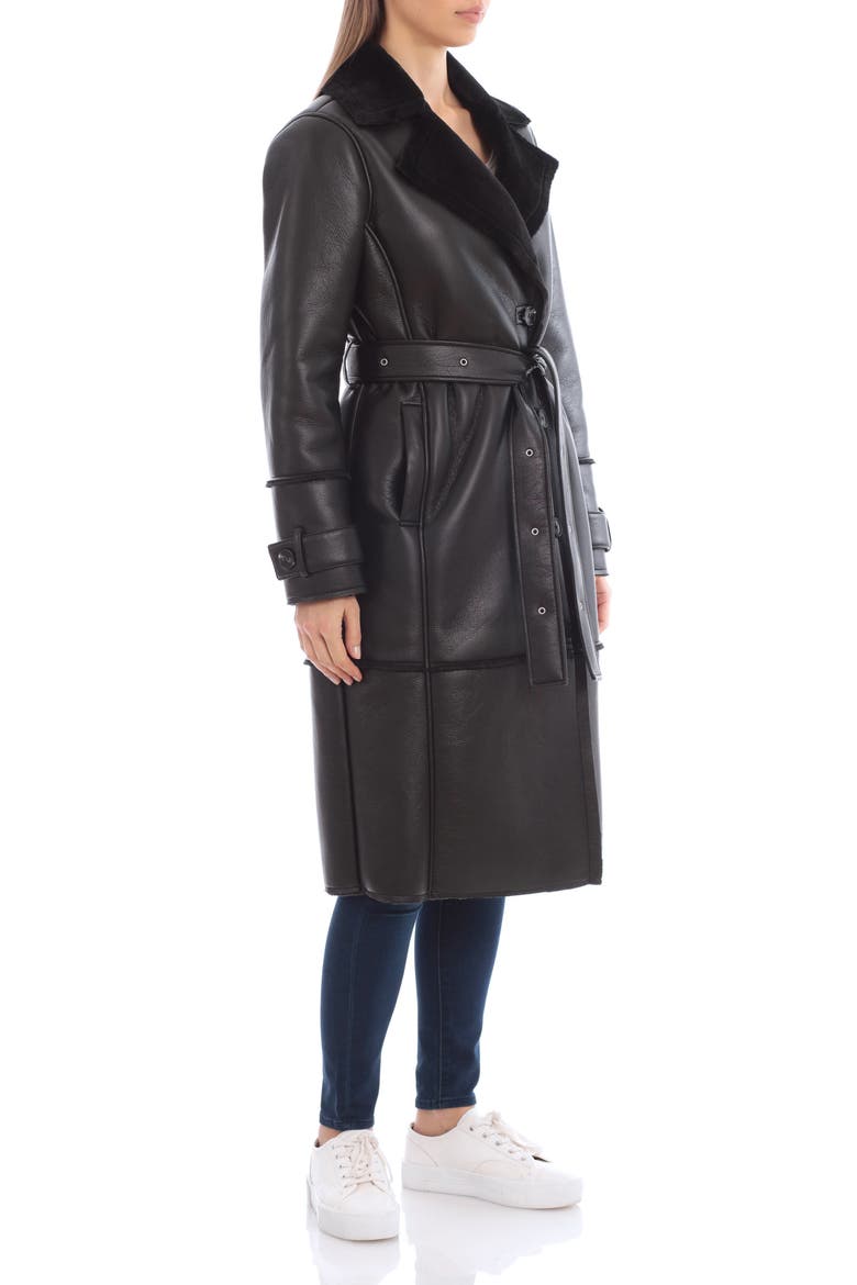 Faux Shearling Trench Coat, Alternate, color, BLACK