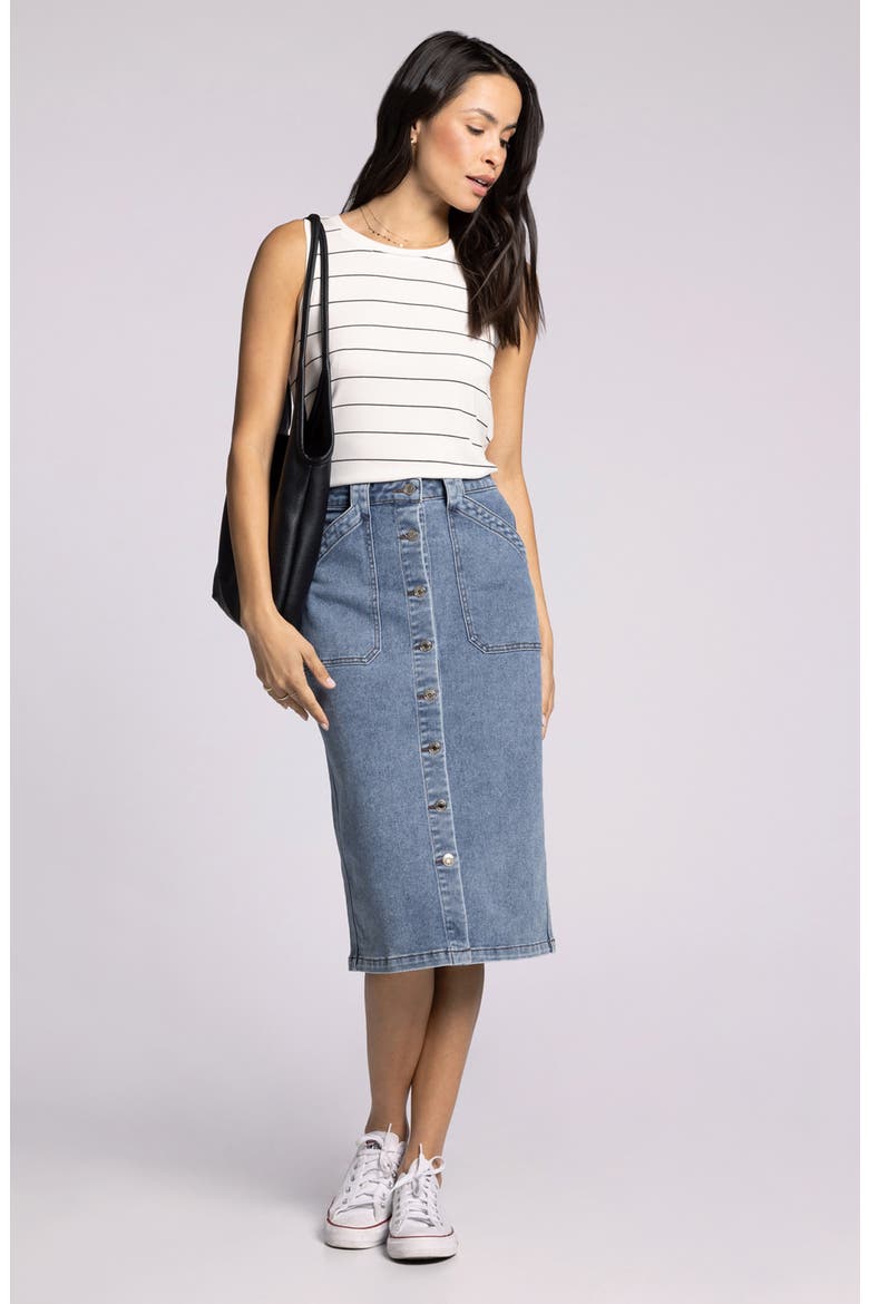 Shania Button Front Denim Skirt, Alternate, color, BOBBIE WASH