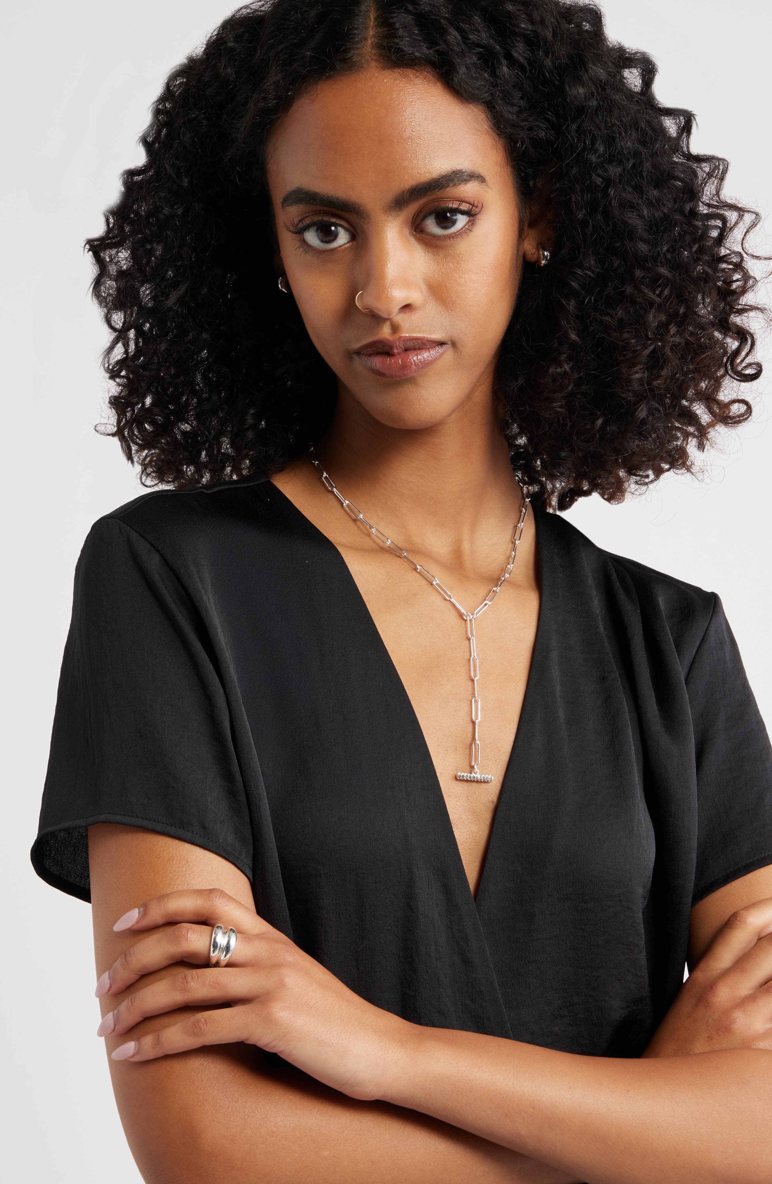 Open Edit Paper Clip Pavé Toggle Necklace (Women) | Nordstrom