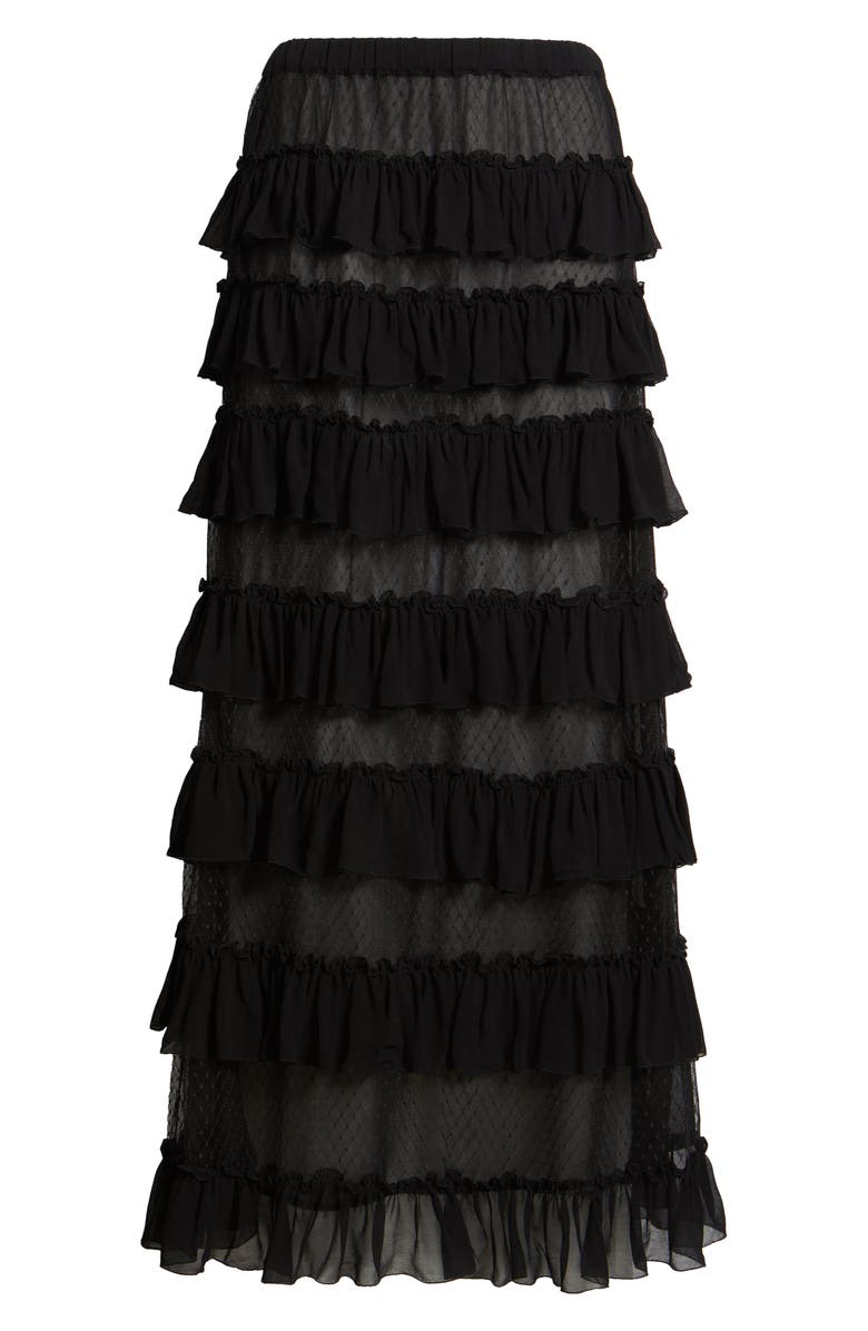 THE GREAT. Winter Tiered Mesh Maxi Skirt, Alternate, color, Black