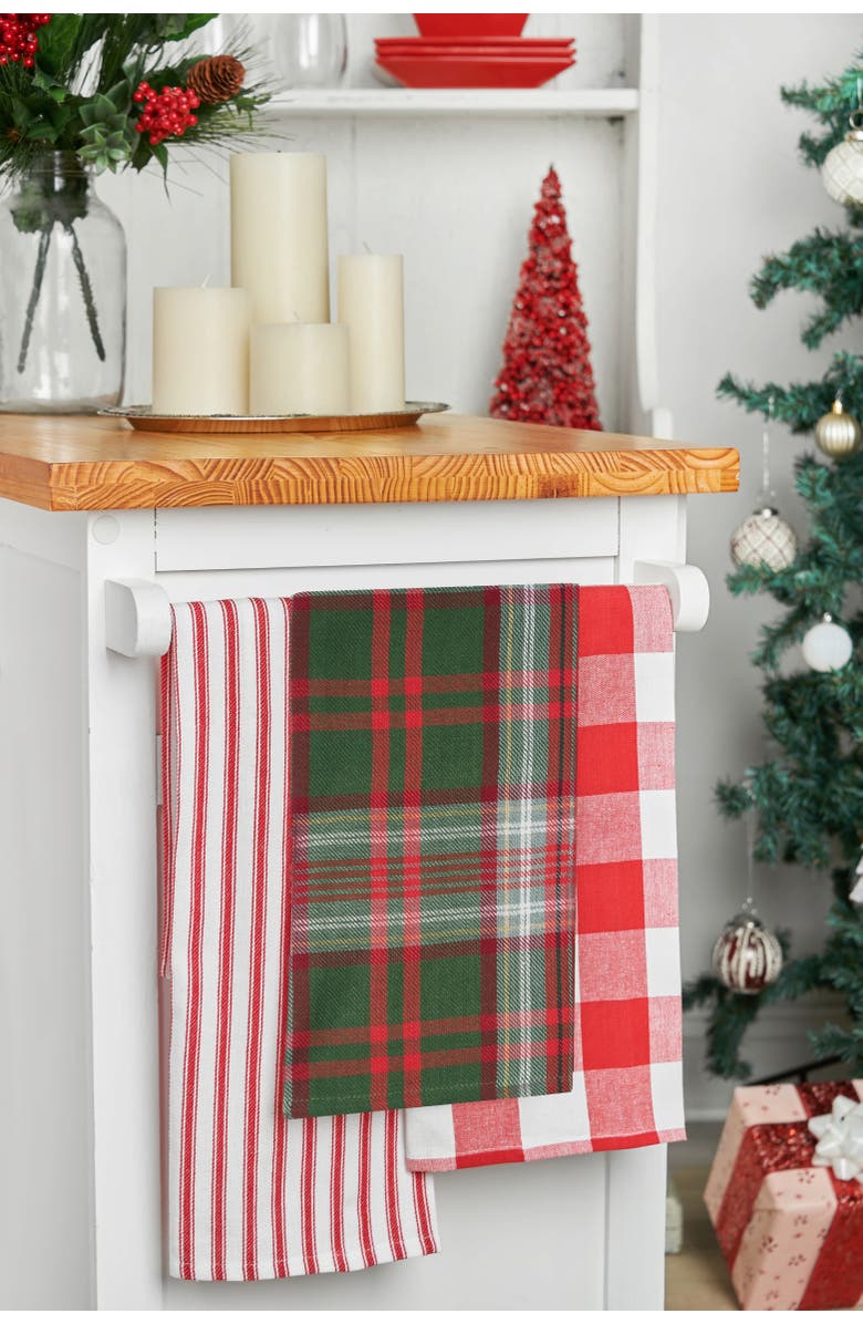 C&F Home 27' X 18" Axel Plaid Woven Cotton Kitchen Dish Towel Red White and Green Plaid, Alternate, color, Red