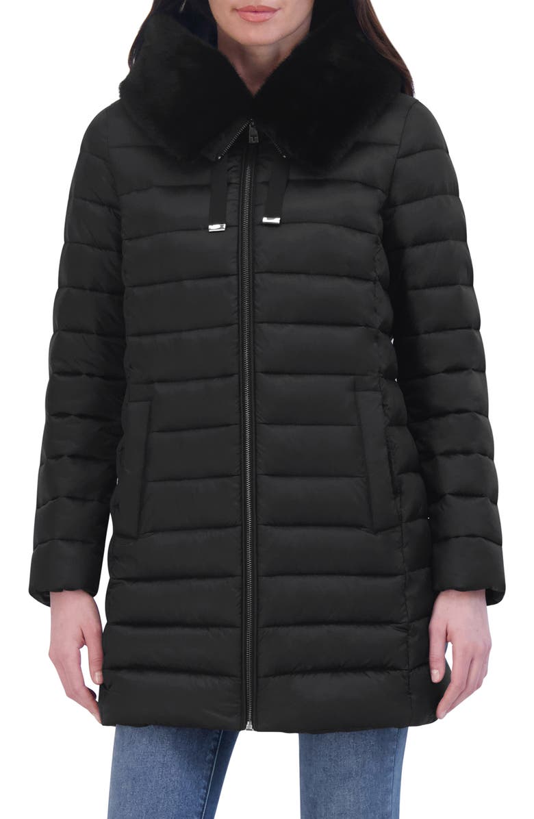 Tahari Reno Faux Fur Trim Puffer Jacket, Main, color, 