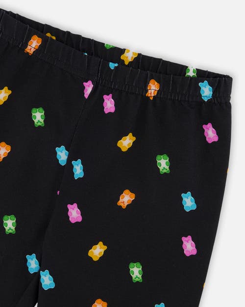 DEUX PAR DEUX DEUX PAR DEUX LITTLE GIRL'S PRINTED CAPRI LEGGING BLACK AND MULTICOLORED GUMMIES