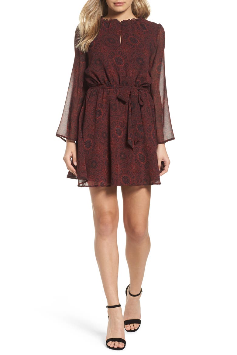 BB Dakota Branton Fit & Flare Dress, Main, color, BORDEAUX