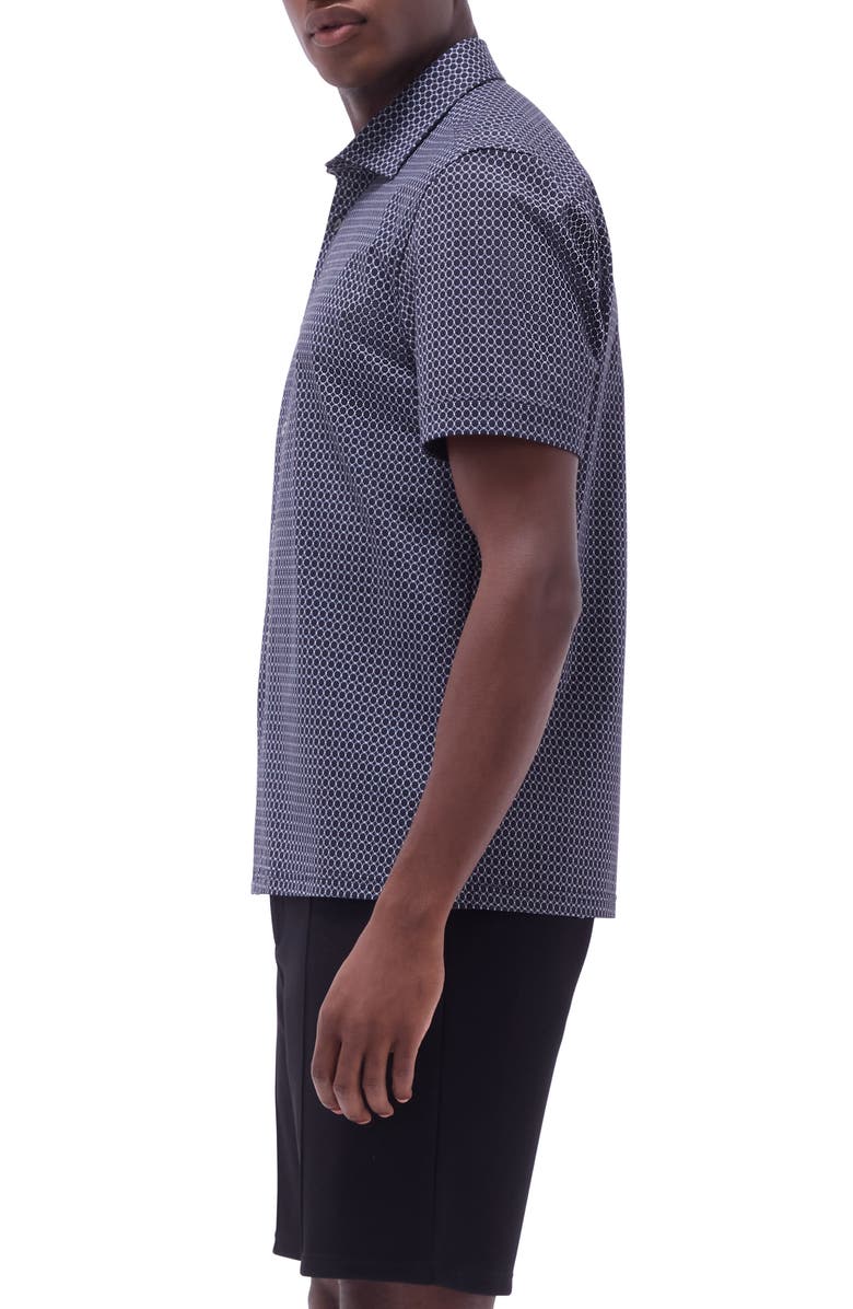 Bugatchi Milo OoohCotton<sup>®</sup> Geo Print Short Sleeve Button-Up Shirt, Alternate, color, Black