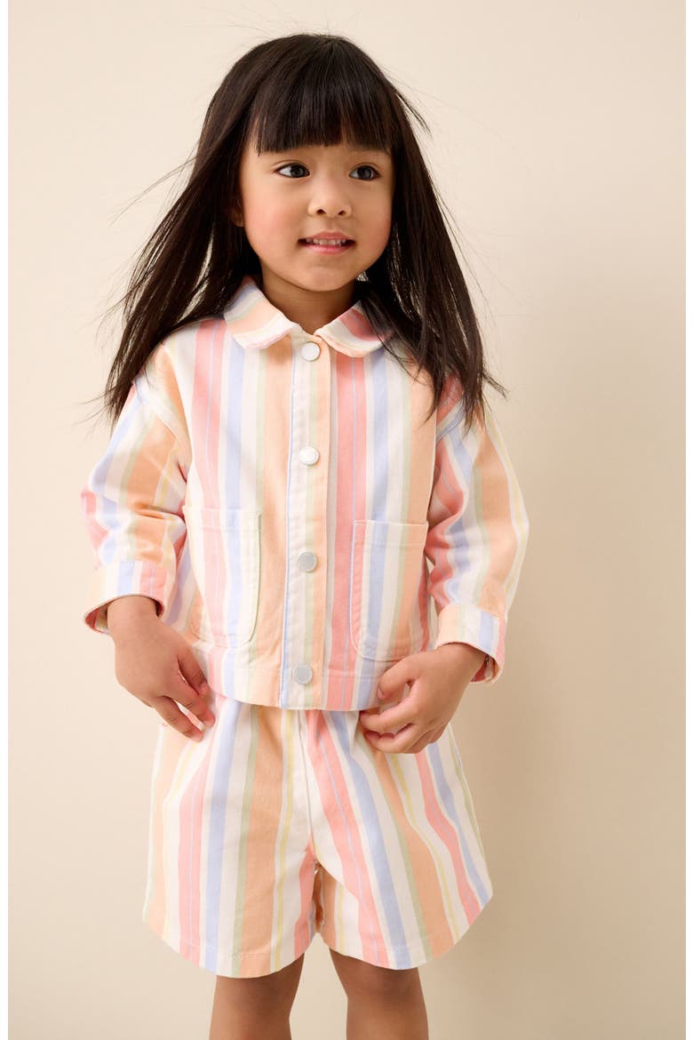 Kids' Stripe Cotton Twill Jacket & Shorts Set, Alternate, color, PEACH MULTI