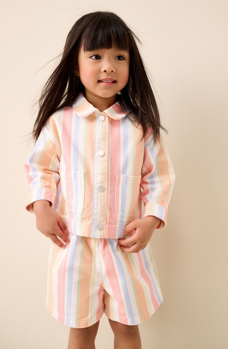 NEXT Kids' Stripe Cotton Twill Jacket & Shorts Set, Alternate, color, Peach Multi