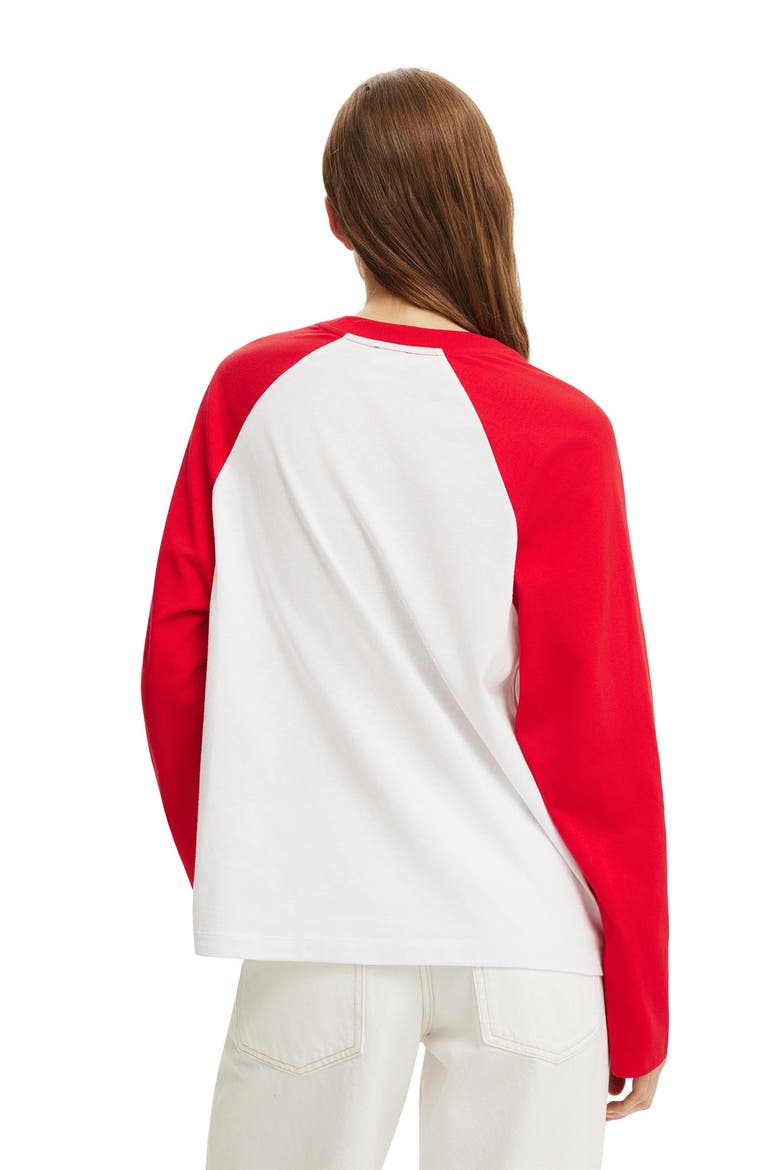 Women's Boxy Raglan Long Sleeve Tee, Alternate, color, White Red Petal