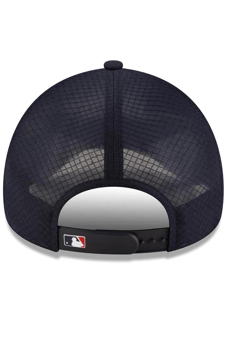Men's New Era Navy Cleveland Guardians 2026 Batting Practice Apex 9FORTY Adjustable Trucker Hat, Alternate, color, Navy