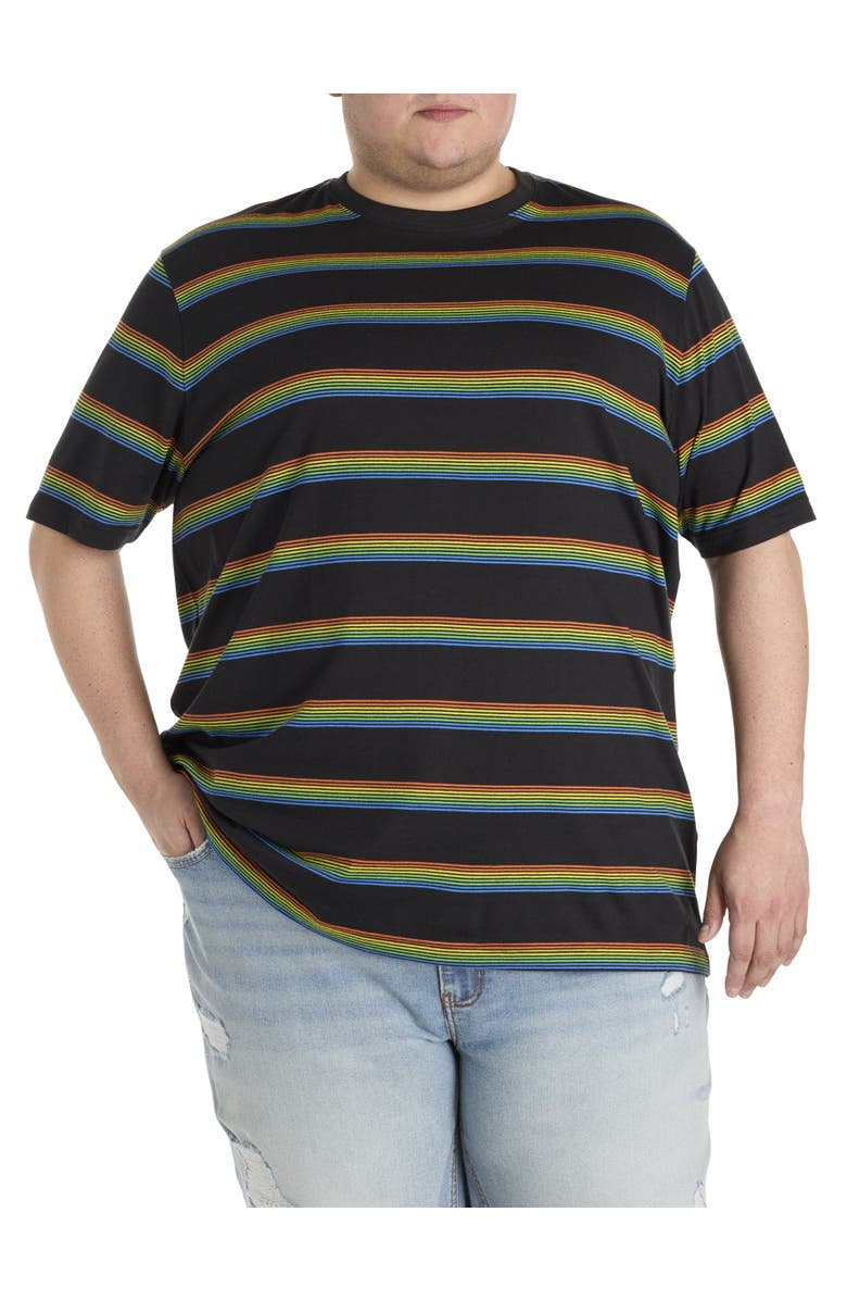 Harbor Bay by DXL Big & Tall Moisture-Wicking Striped T-Shirt, Main, color, Black Multi