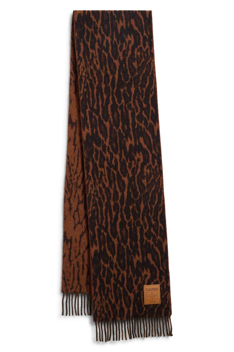 Leopard Jacquard Wool Scarf, Alternate, color, RAWHIDE