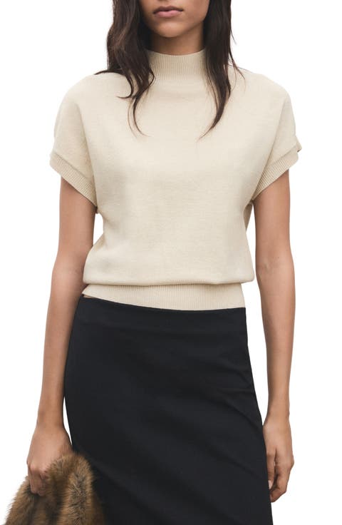 Metallic Mock Neck Short Sleeve Sweater