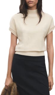 MANGO Metallic Mock Neck Short Sleeve Sweater