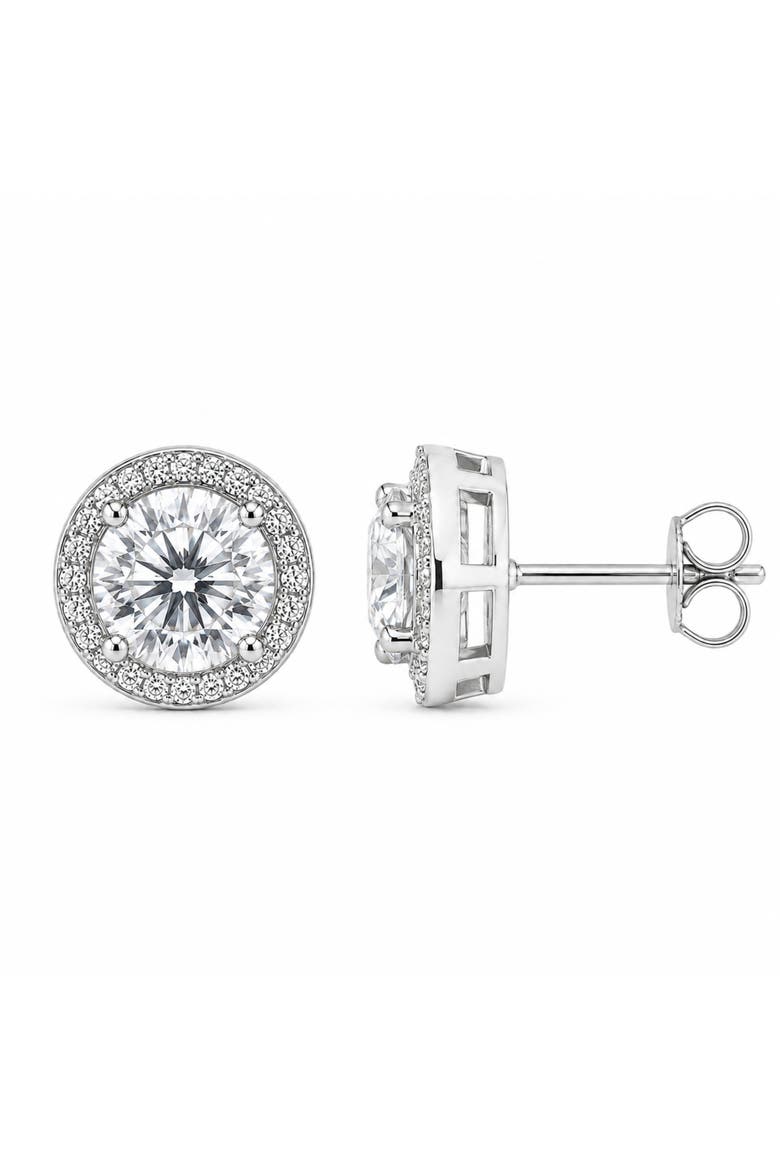 Sterling Silver Halo Stud Earrings, Main, color, Silver