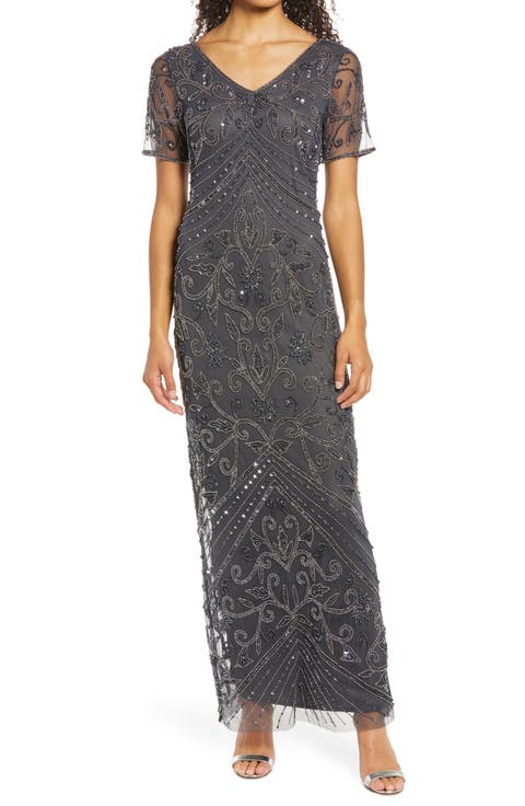 Beaded Mesh Gown