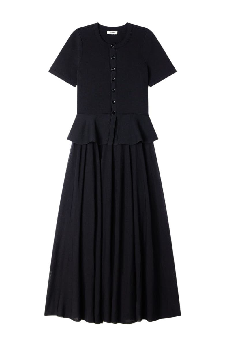 SANDRO Peplum knit maxi dress, Alternate, color, Black