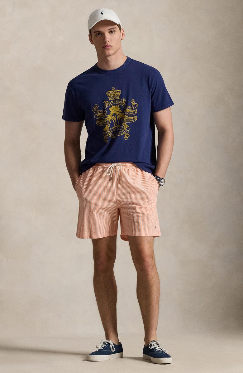 Polo Ralph Lauren Traveler Classic Swim Trunks, Alternate, color, Classic Peach Stripe