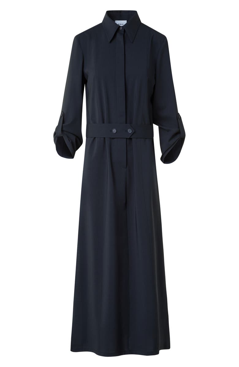 Akris punto Long Sleeve Stretch Wool Midi Shirtdress, Alternate, color, Navy