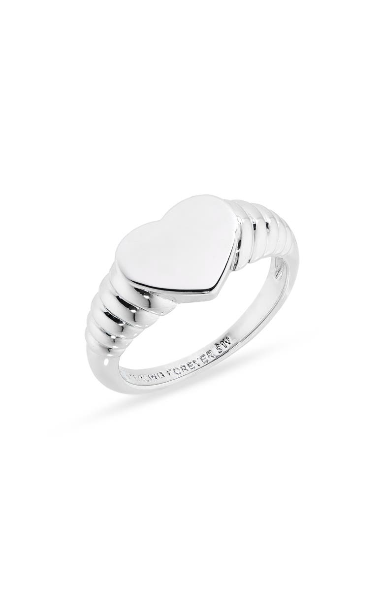 Sterling Forever Kayla Heart Shaped Signet Ring, Main, color, Silver