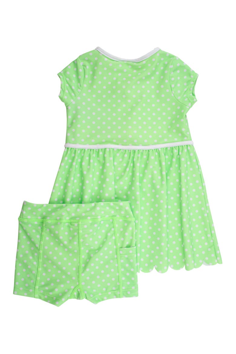 UPF50+ Active Short Sleeve Bow Dress & Bike Short Set, Alternate, color, Neon Honeydew Polka Dot