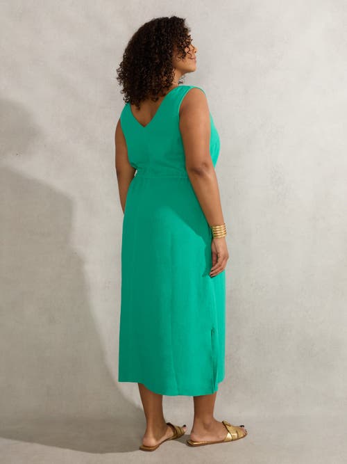 Live Unlimited Linen Blend Drawstring Dress In Green