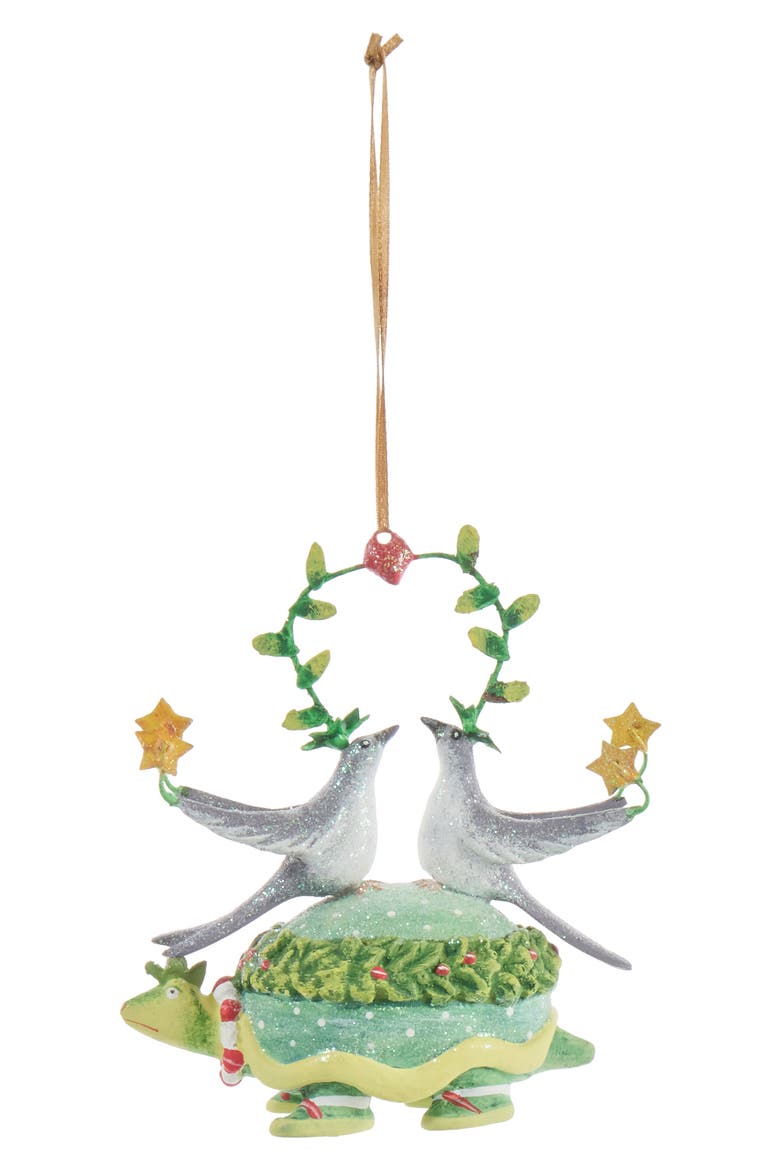 Patience Brewster 12 Days Two Turtle Doves Ornament, Main, color, GREEN