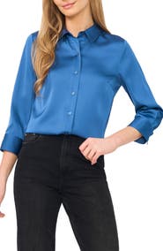 CeCe Button Front Satin Shirt