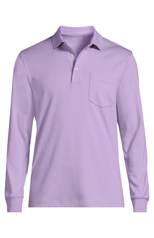Lands' End Long Sleeve Cotton Supima Polo Shirt With Pocket In Purple