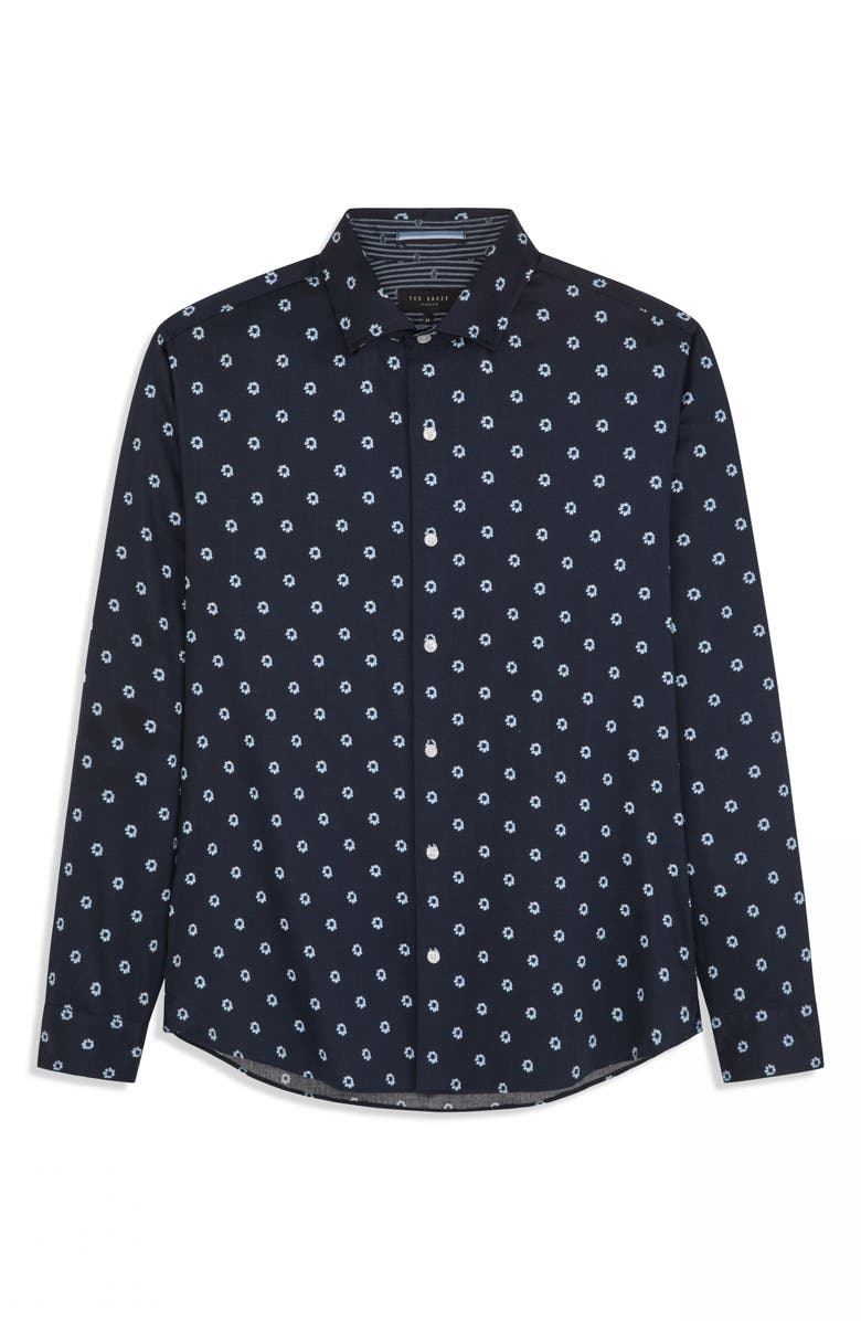 Ted Baker Soren Daisy Print Stretch Cotton Dress Shirt, Alternate, color, Blue Nights