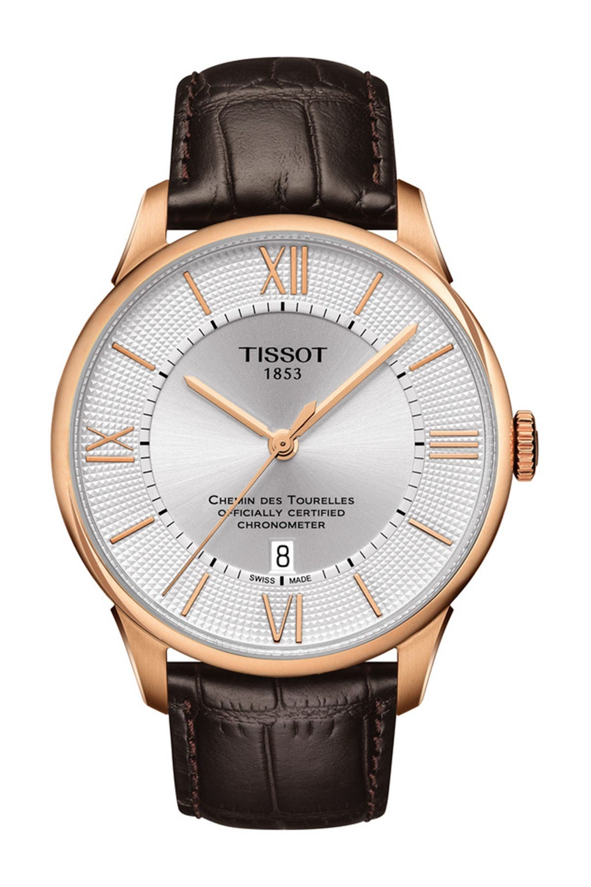 Tissot Men's Chemin des Tourelles Powermatic 80 Croc Embossed Leather Strap Watch, 42mm