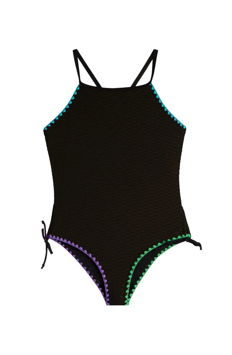 Limeapple Textured Embroidered One Piece Swimsuit, Main, color, 