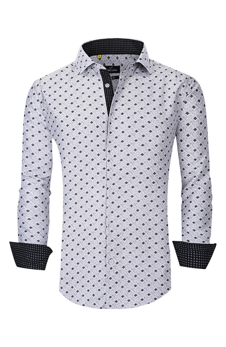 Azaro Uomo Patterned Long Sleeve Performance Button-Up Shirt, Alternate, color, 