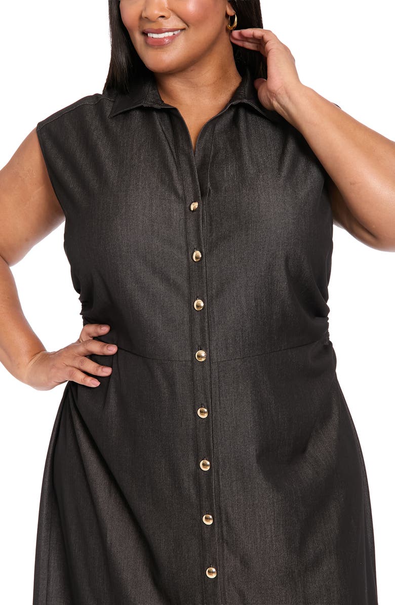 London Times Side Ruched Stretch Denim Midi Dress, Alternate, color, Black