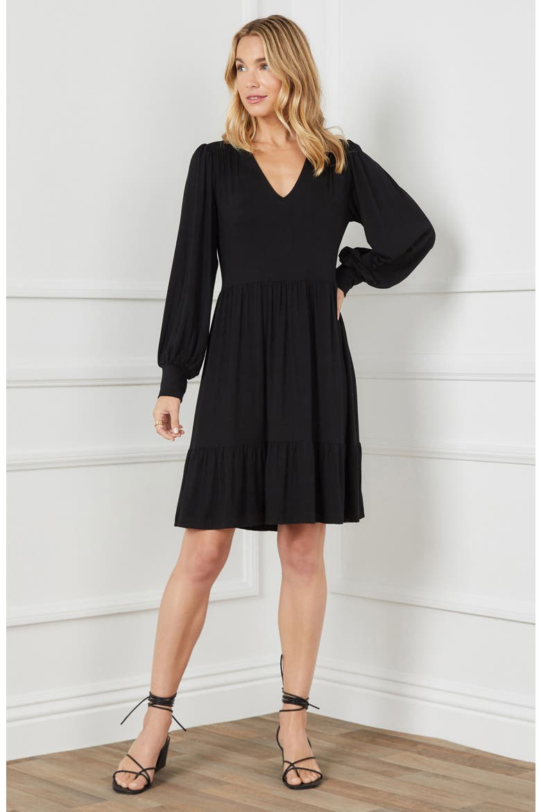 Long Sleeve Tiered Dress, Alternate, color, BLACK