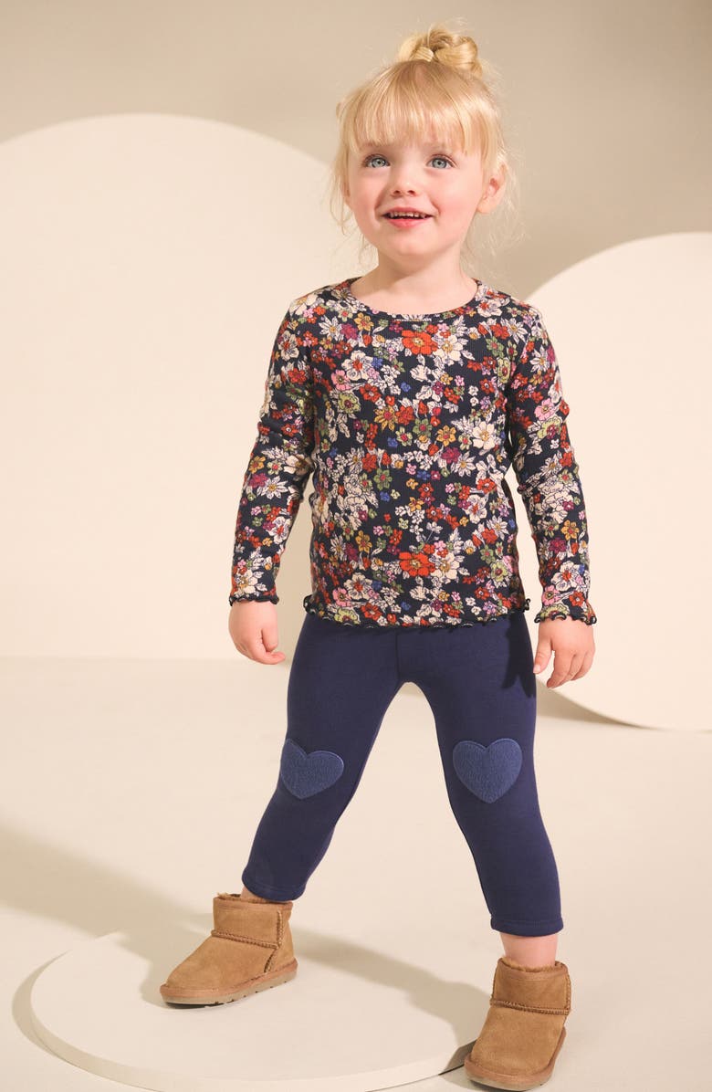 NEXT Kids' Floral Print Rib Long Sleeve Top, Alternate, color, Blue