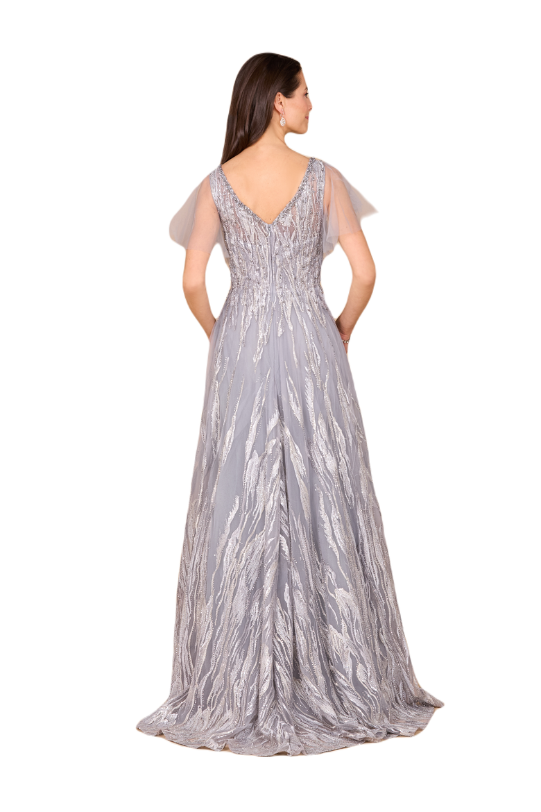 Cape Sleeve V-Neck Gown, Alternate, color, Slate