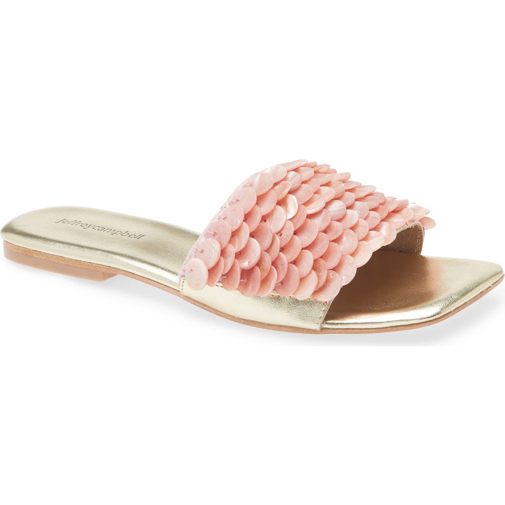 Jeffrey Campbell Fishy Slide Sandal In Coral Gold Combo